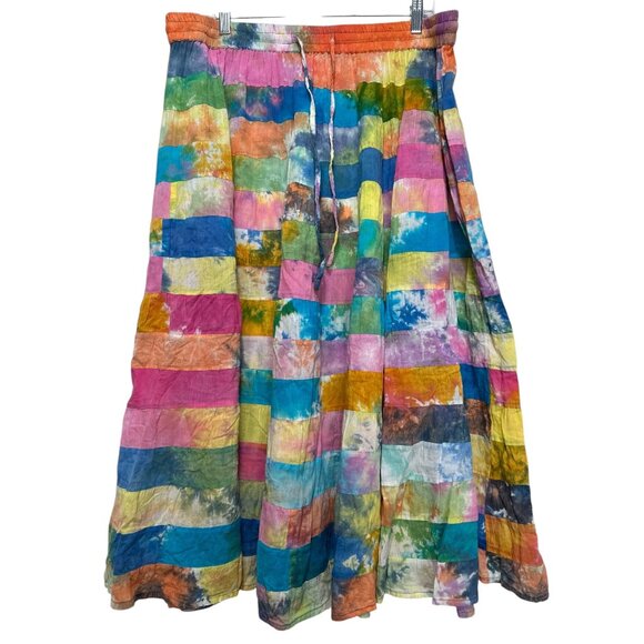 Serengeti Patchwork Tie Dye Maxi Skirt Womens XL Multicolor Boho Gypsy Festival - Picture 2 of 14